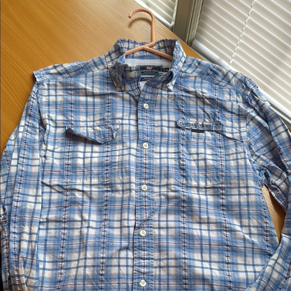 Vineyard Vines Blue, pink, and White Plaid Casual Shirt